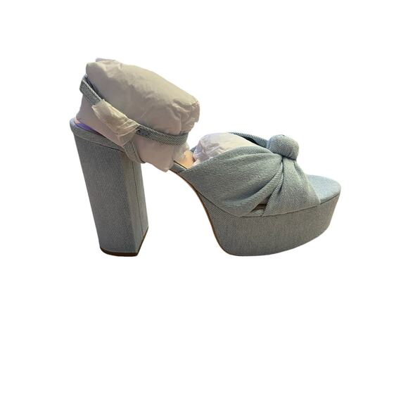 Loeffler Randall Roz-Den Knotted Platform Sandals Block Heel Light Denim 8.5B - Picture 5 of 15